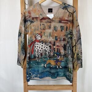 Inoah Multicolored Pattern V Neck Long Sleeve Dalmatian Tunic #1260 Size XS